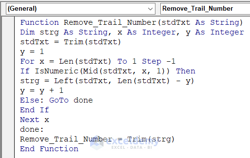 Inserting VBA Code to Remove Trailing Numbers from String