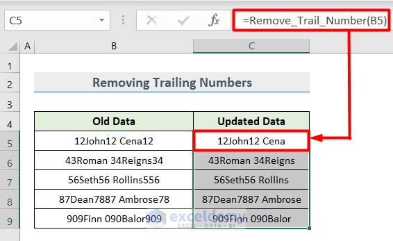 Output of Applying VBA to Remove Trailing Numbers
