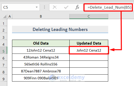 Applying Formula to Delete Leading Numbers from String in Excel