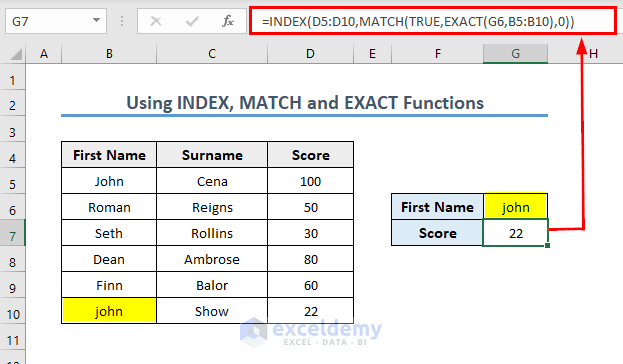 Making VLOOKUP Case Sensitive with INDEX, MATCH and EXACT Functions