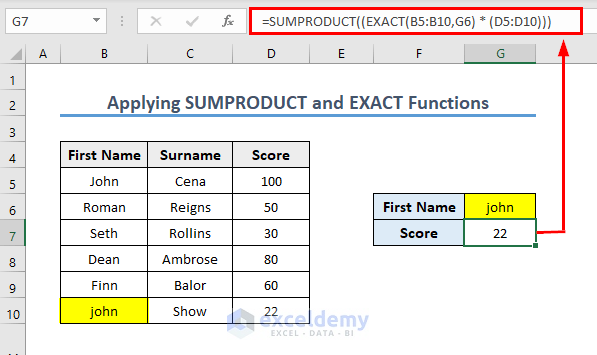 Applying SUMPRODUCT Function