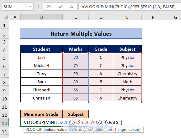 Formula to Find Multiple Values