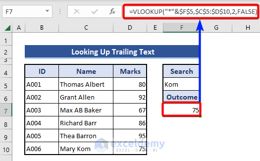 Formula to find match value based on the trailing text