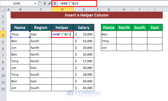 Insert a Helper Column to VLOOKUP with Multiple Conditions in Excel