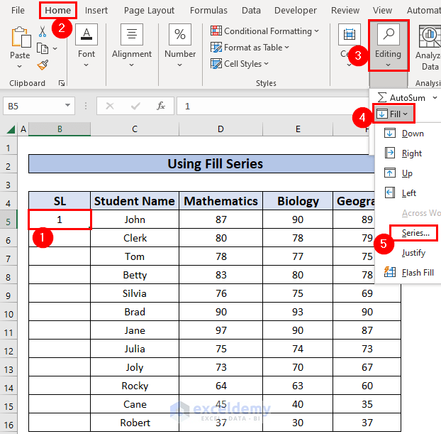 Using Fill Series to Number Rows Automatically in Excel