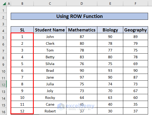 Row Function Result