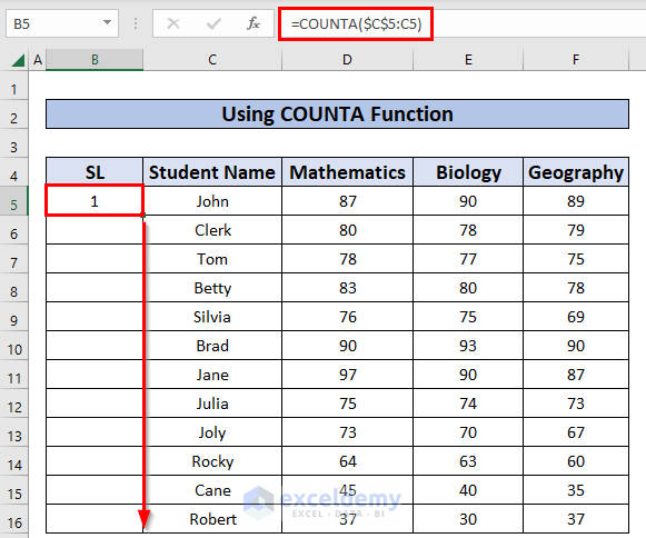 Using COUNTA Function to Number Rows Automatically in Excel