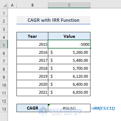 IRR Formula to Find Out CAGR in Excel