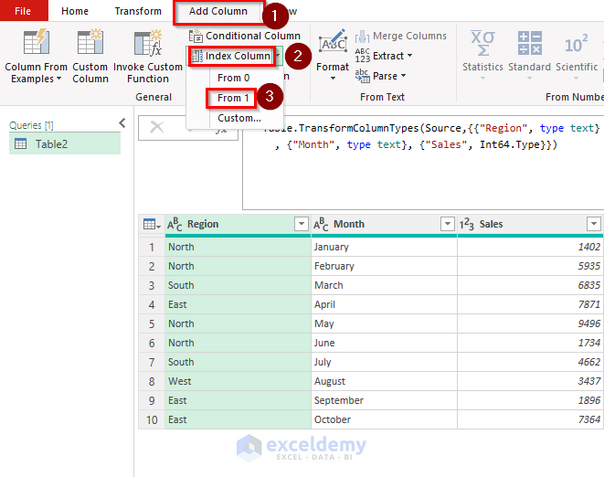 Adding extra Index column from power query editor 