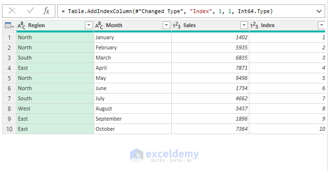 Addition of extra column in Power Query window