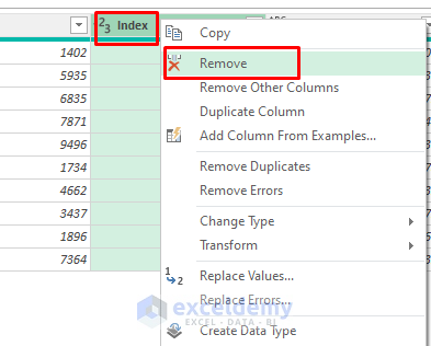 Removing Index column from power query