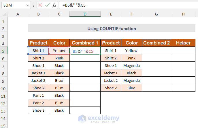 Combinig columns to comapre 4 columns in Excel VLOOKUP 