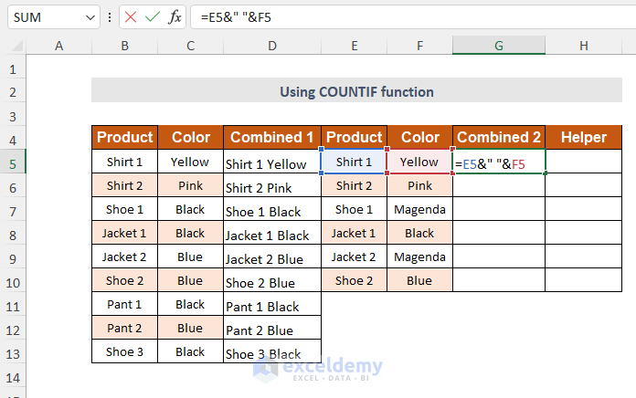 using formula to combine columns in Excel VLOOKUP 