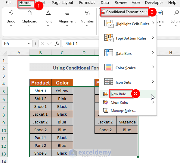 Creating New Rule using Conditional Formatting option