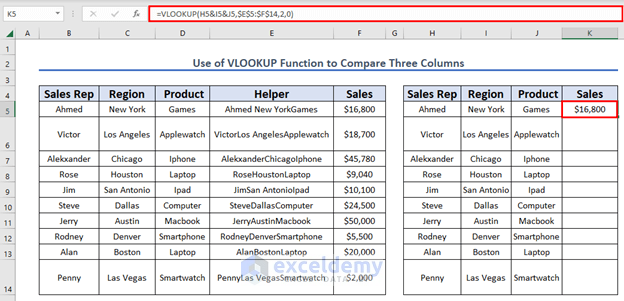 compare three columns in excel and return a value