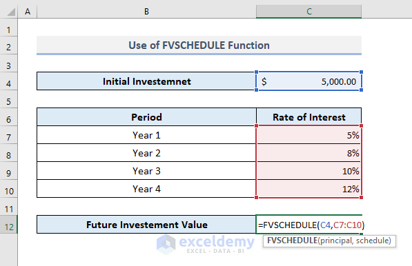 FVSCHEDULE Formula to Calculate Compound Interest in Excel