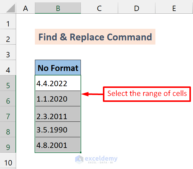 select the range of cells