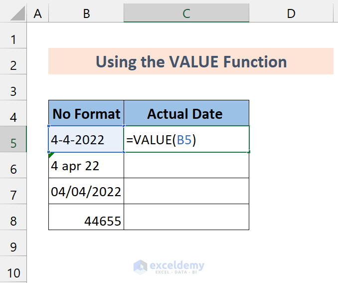 type the VALUE function to convert