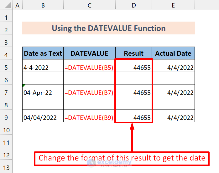 the DATEVALUE function to convert general