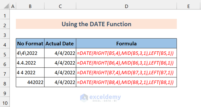 The DATE function to convert general to date in excel