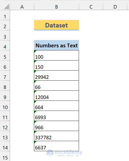 dataset for convert text to number using VBA in excel