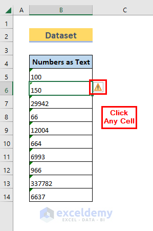click any cell to check number or text in excel