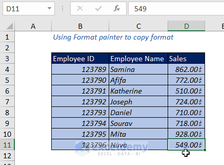 copy and paste exact formatting in Excel