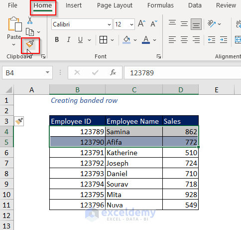 formatting banded rows