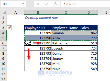 formatting banded rows
