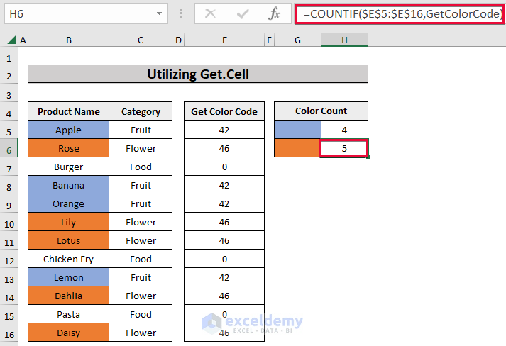 Utilizing Get.Cell to Count Colored Cells in Excel