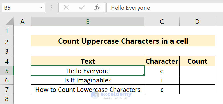 Count Specific Characters' Number in a Cell in Excel: Case-Sensitive Approach