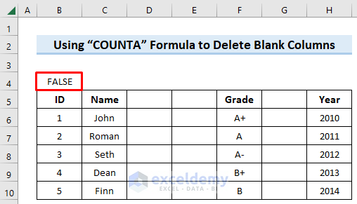 Using “COUNTA” Formula to Delete Blank Columns in Excel