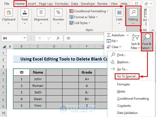 Using Excel Editing Tools