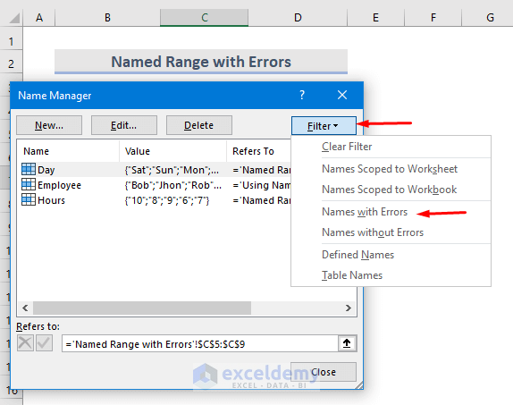 Remove Named Range with Errors in Excel