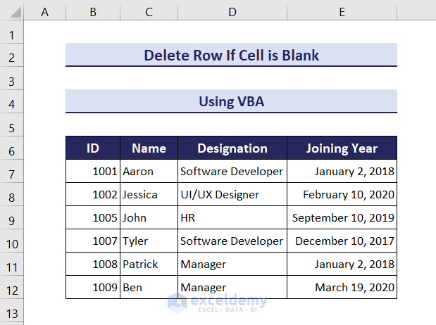 delete row using VBA