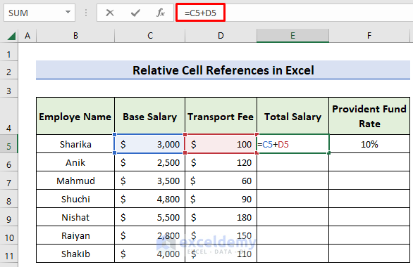 Relative Cell References in Excel