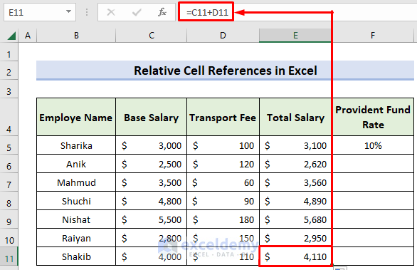 Relative Cell References in Excel