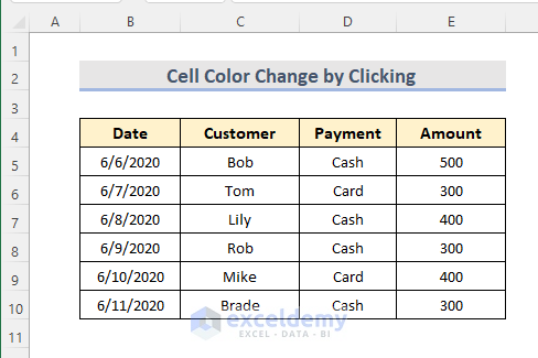 Excel Color Change When the Cell Is Clicked with VBA