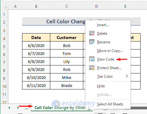 Excel Color Change When the Cell Is Clicked with VBA