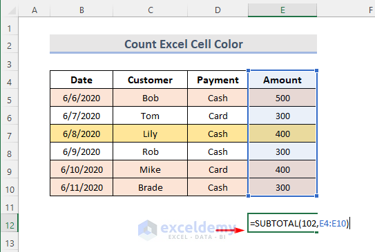 Count Excel Cell Color
