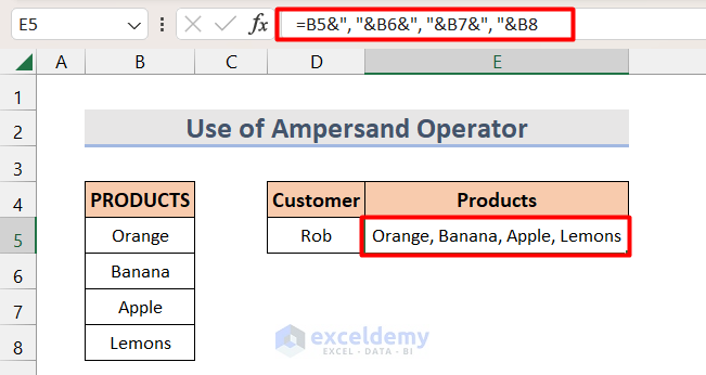 Combining Rows into One Cell with Ampersand in Excel