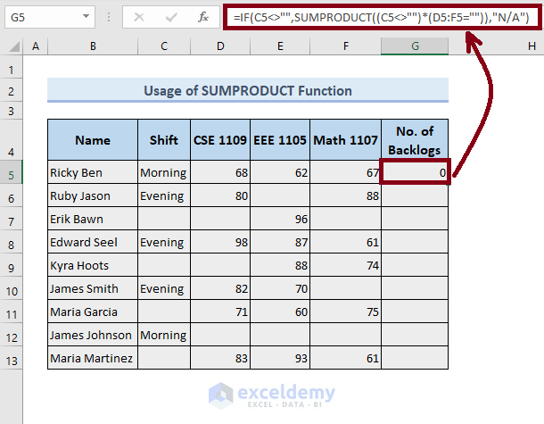 Count Blank Cells with Condition in Excel Using the SUMPRODUCT Function