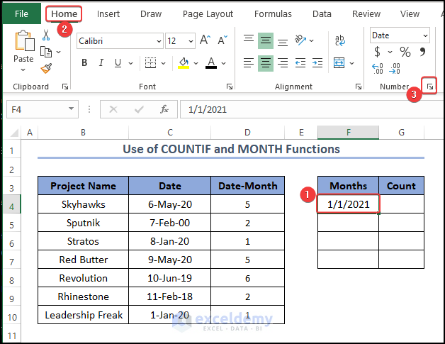 Converting Date into month name in cell F4 cell