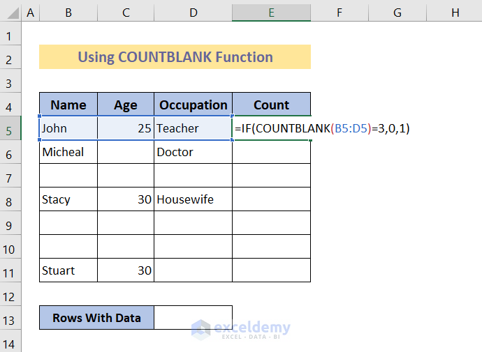 Countblank formula with IF function to count