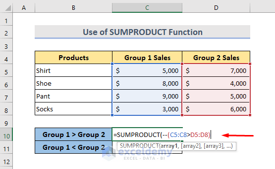 Excel Count Rows that Meets Internal Criteria with SUMPRODUCT Function
