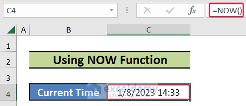using now function to auto update current time in excel