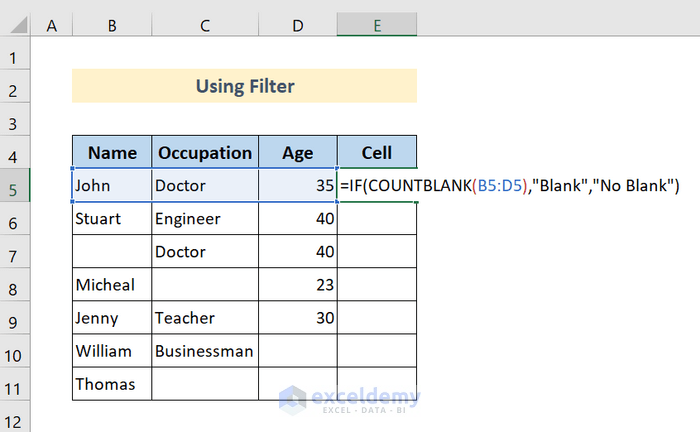 Formula for Finding Blank Cells