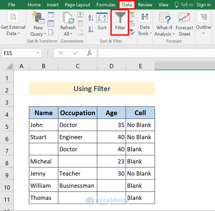 Go to Data Tab for Filter Option