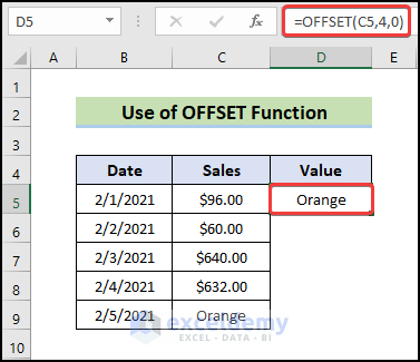 use of OFFSET function