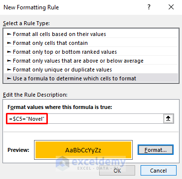 Entering Excel Formula to Color a Cell If the Value Follows a Condition
